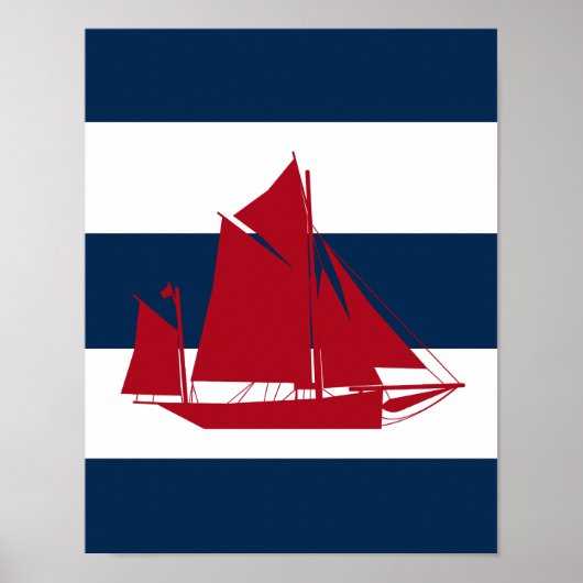 Nautical Sailboat print red, marvy and white (Voorkant)