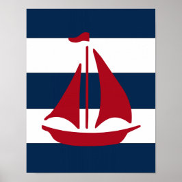 Nautical Sailboat print red, marvy and white