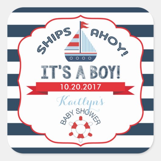 Nautical Sailboat Red Boy Baby shower Étiquette (Devant)