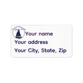 Nautical sailboat/ship/vessel blue silhouette etiket (Voorkant)