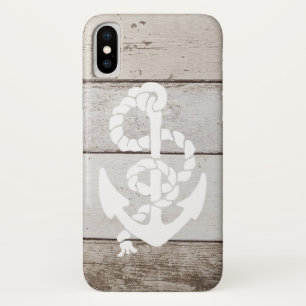 Nautical Sailing Anchor on Faux Wood print flat iPhone X Hoesje