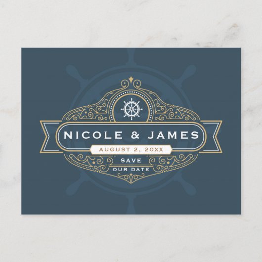 Nautical Sailing Beach Wedding Save the Date Briefkaart (Voorkant)