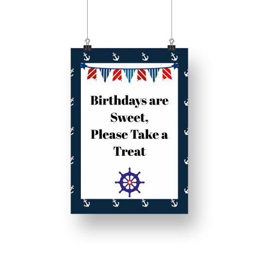 Nautical Sailing Birthday Party Sign Poster