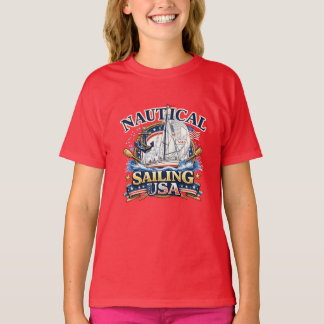 Nautical Sailing Boat Anchor Ocean Graphic Girls  T-shirt