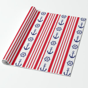 Nautical Sailing Red White Blue Stripe Boat Anchor Cadeaupapier