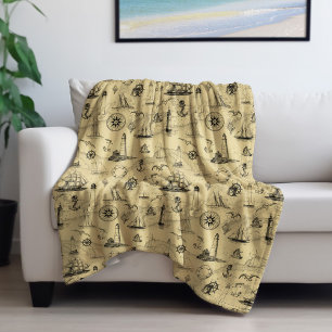 Nautical Sailing Ship Anchor Coastal Décor Fleece Deken