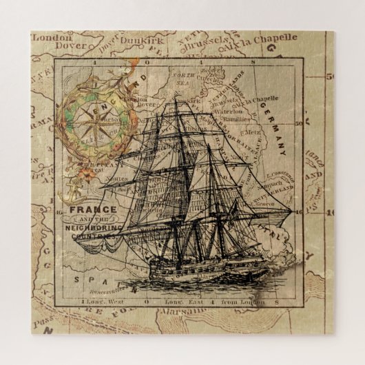 Nautical Sailing Ship Navigation Map Legpuzzel (Verticaal)