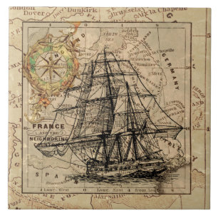  Nautical Sailing Ship Navigation Map Tegeltje