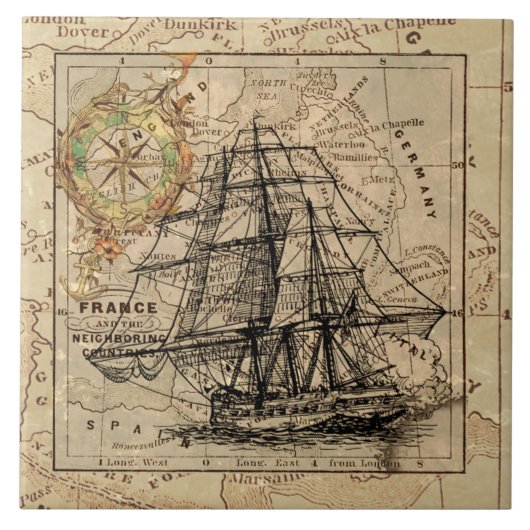  Nautical Sailing Ship Navigation Map Tegeltje (Voorkant)