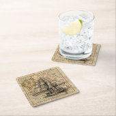  Nautical Sailing Ship Navigation Map Vierkante Kartonnen Onderzetter (Insitu)