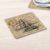  Nautical Sailing Ship Navigation Map Vierkante Kartonnen Onderzetter (Schuin)