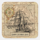  Nautical Sailing Ship Navigation Map Vierkante Sticker (Voorkant)