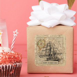  Nautical Sailing Ship Navigation Map Vierkante Sticker