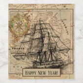 Nautical Sailing Ship Navigation Map Wijn Etiket (Enkel label)