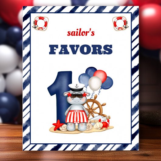 Nautical Sailor 1e Verjaardag Boot Boy Favor Sign Poster