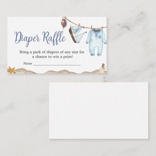 Nautical Sailor Ahoy Baby shower Luier Raffle Informatiekaartje (Voorkant / Achterkant)