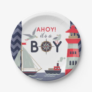 Nautical Sailor Boats Ahoy Baby Jongen Douche Part Papieren Bordje