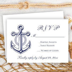 Nautical Sailor Marine Blauw Anker RSVP Bruiloft