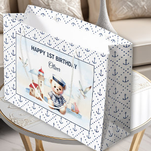 Nautical Sailor Schattige Beer Boy 1e Verjaardag Groot Cadeauzakje