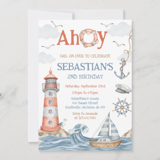 Nautical Sailor Theme Birthday Invitation (Devant)