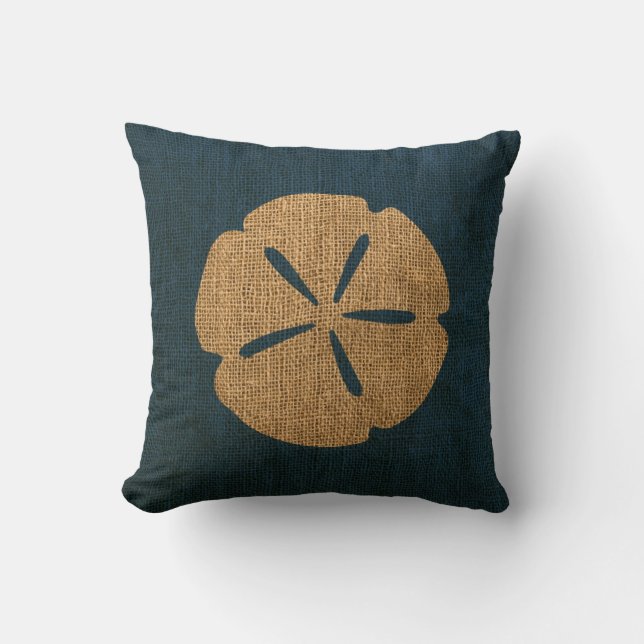 Nautical Sand Dollar Rustic Deep Zee Blue Kussen (Voorkant)
