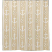 Nautical Sand White Anchor Rope Monogram Douchegordijn (Voorkant)