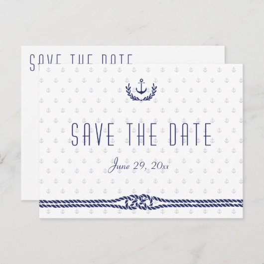 Nautical Save De Datum Wit Met Ankers Aankondigingskaart (Voorkant / Achterkant)