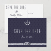 Nautical Save the Date Briefkaarten Blue Anchors (Voorkant / Achterkant)