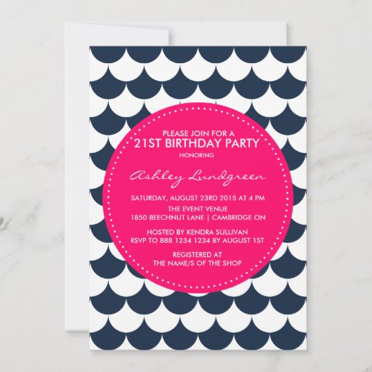 Nautical Scallop Pattern Birthday Invitation Kaart (Voorkant)