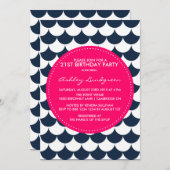 Nautical Scallop Pattern Birthday Invitation Kaart (Voorkant / Achterkant)
