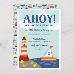 Nautical Scene Kids Birthday Party Invitation Kaart