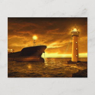 Nautical Scene met vuurtoren Briefkaart