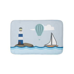 Nautical Scene met vuurtoren en zeilboot Badmat