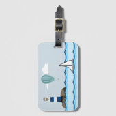 Nautical Scene met vuurtoren en zeilboot Bagagelabel (Voorkant (verticaal))