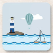 Nautical Scene met vuurtoren en zeilboot Bier Onderzetter (Voorkant)