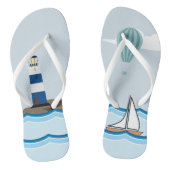 Nautical Scene met vuurtoren en zeilboot Teenslippers (Voetbed)