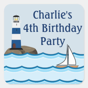 Nautical Scene met vuurtoren en zeilboot Vierkante Sticker