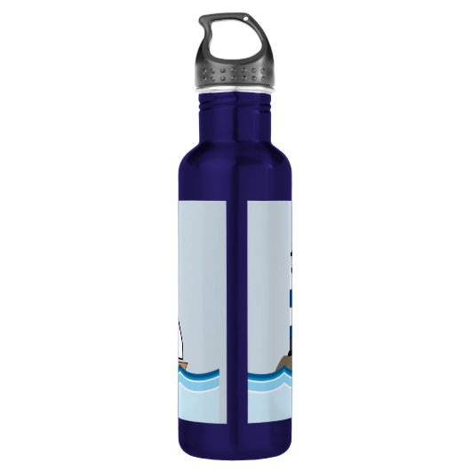 Nautical Scene met vuurtoren en zeilboot Waterfles (Achterkant)