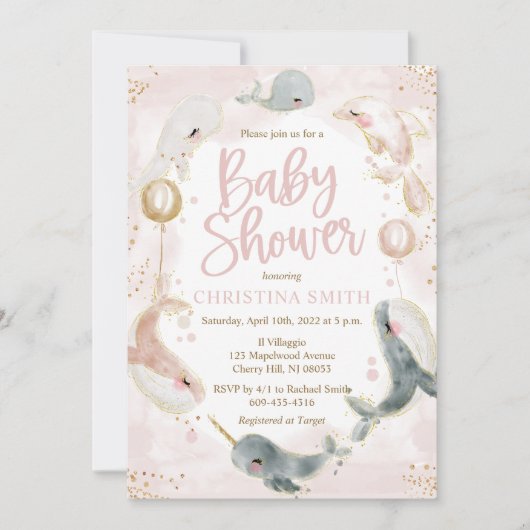 Nautical Sea Baby Shower Invitations pour une fill (Devant)