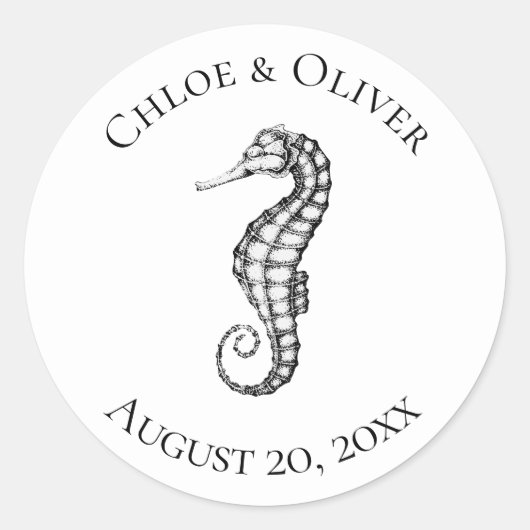 Nautical Seahorse gepersonaliseerd Ronde Sticker (Voorkant)