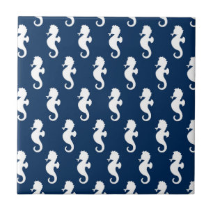 Nautical Seahorse Navy Blue White Ocean Zee Animal Tegeltje