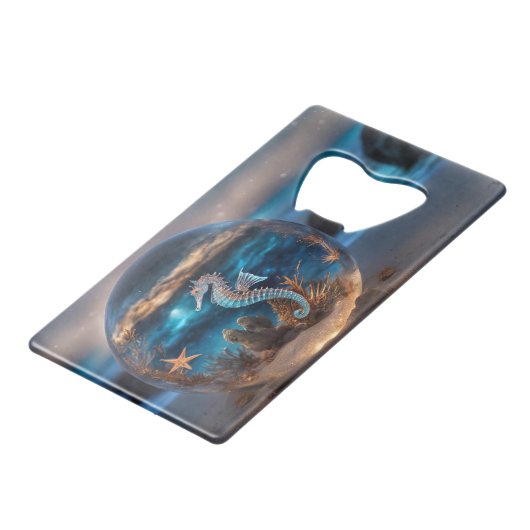 Nautical Seahorse Starfish Fantasy Bottle Opener Kredietkaart Flessenopener (Voorkant Gekanteld)