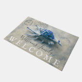 Nautical Seashell Blue Monogramed Name Welcome Deurmat (Schuin)