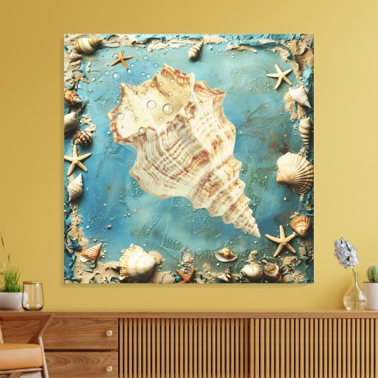 Nautical Seashell Canvas Wall Art Afdruk (Insitu (Woonkamer))