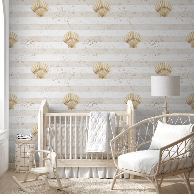 Nautical Seashell Gold Nursery Wallpaper Behang (Kinderen)