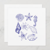 Nautical Seashell invitation - Blue Line Art Ocean (Devant / Derrière)