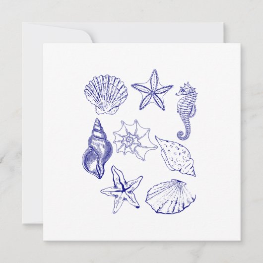 Nautical Seashell invitation - Blue Line Art Ocean (Devant)