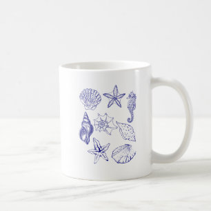 Nautical Seashell Mok – Blue Line Art Ocean cup
