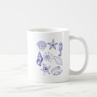 Nautical Seashell Mok – Blue Line Art Ocean cup