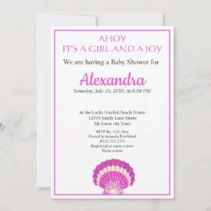 Nautical Seashell Rose Girl Baby shower invitation
